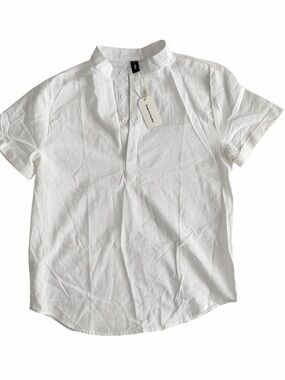 Ouku off Men's White Short-Sleeve Mandarin Collar Shirt